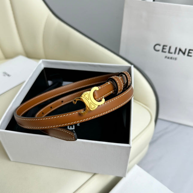 MINI TRIOMPHE BELT 13 MM BRONZE BROWN LEATHER GOLD HARDWARE