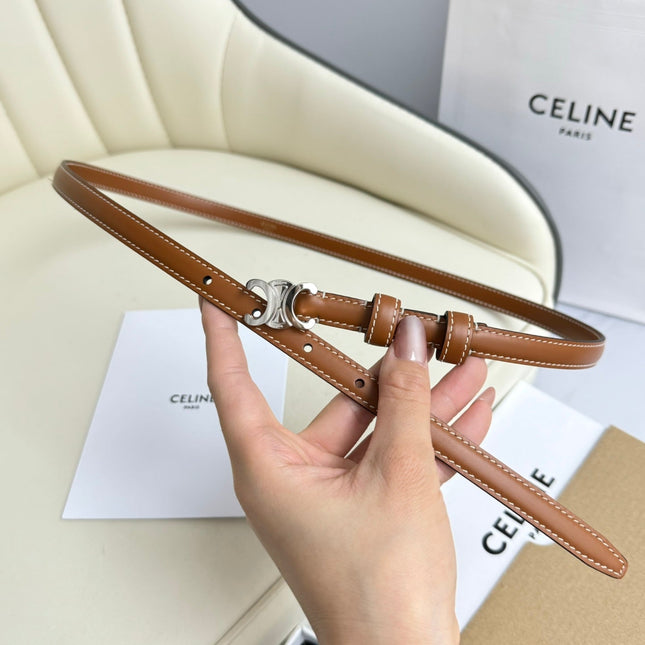 MINI TRIOMPHE BELT 13 MM BRONZE BROWN LEATHER SILVER HARDWARE