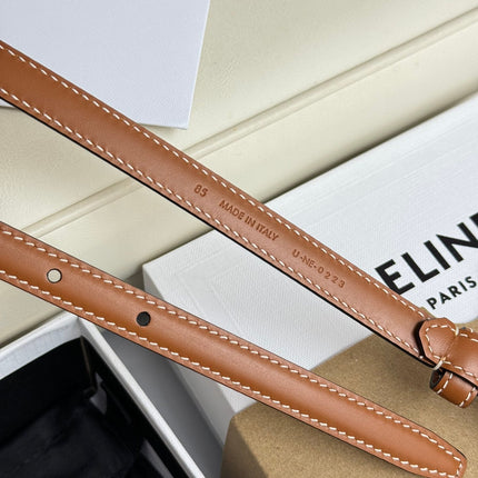 MINI TRIOMPHE BELT 13 MM BRONZE BROWN LEATHER SILVER HARDWARE