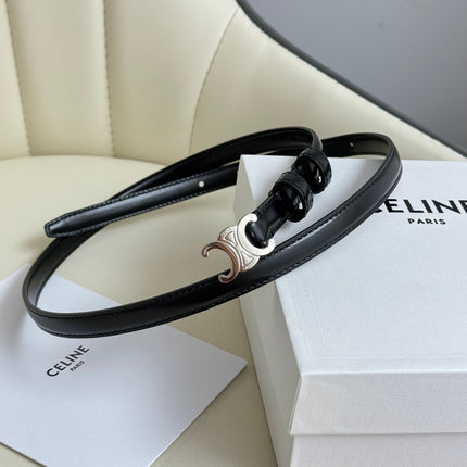 MINI TRIOMPHE BELT 13 MM BLACK LEATHER SILVER HARDWARE