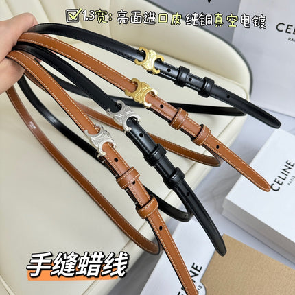 MINI TRIOMPHE BELT 13 MM BLACK LEATHER SILVER HARDWARE