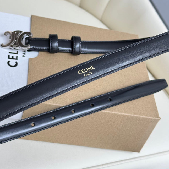 MINI TRIOMPHE BELT 13 MM BLACK LEATHER SILVER HARDWARE