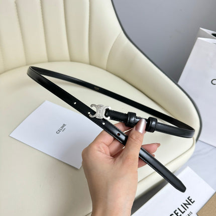 MINI TRIOMPHE BELT 13 MM BLACK LEATHER SILVER HARDWARE