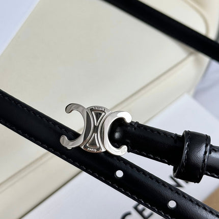 MINI TRIOMPHE BELT 13 MM BLACK LEATHER SILVER HARDWARE