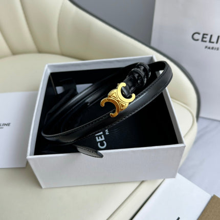 MINI TRIOMPHE BELT 13 MM BLACK LEATHER GOLD HARDWARE