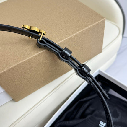 MINI TRIOMPHE BELT 13 MM BLACK LEATHER GOLD HARDWARE