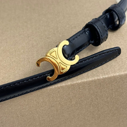 MINI TRIOMPHE BELT 13 MM BLACK LEATHER GOLD HARDWARE