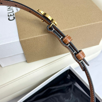 SMALL TRIOMPHE BELT 18 MM BRONZE BROWN LEATHER GOLD HARDWARE