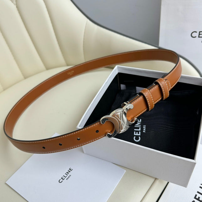 SMALL TRIOMPHE BELT 18 MM BRONZE BROWN LEATHER SILVER HARDWARE