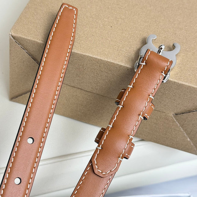 SMALL TRIOMPHE BELT 18 MM BRONZE BROWN LEATHER SILVER HARDWARE