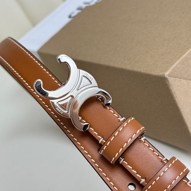 SMALL TRIOMPHE BELT 18 MM BRONZE BROWN LEATHER SILVER HARDWARE