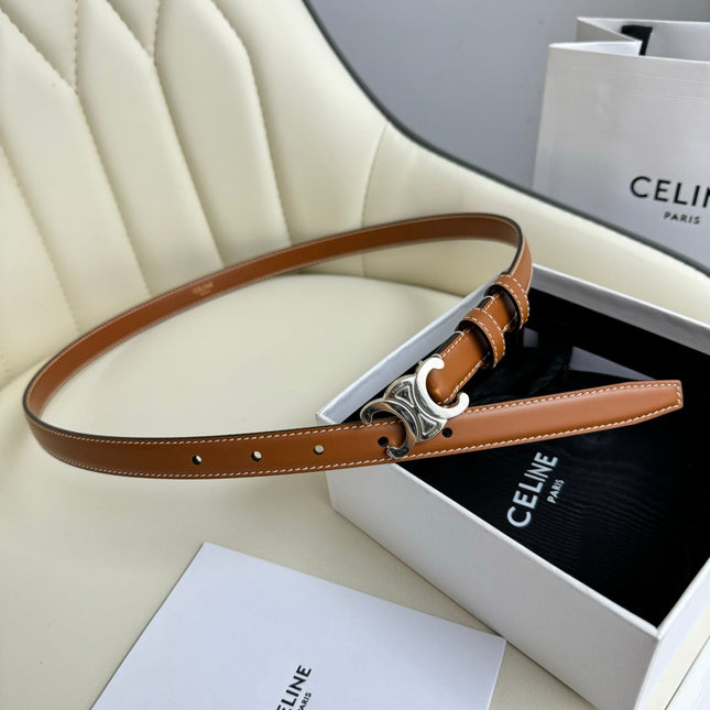 SMALL TRIOMPHE BELT 18 MM BRONZE BROWN LEATHER SILVER HARDWARE