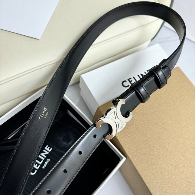 SMALL TRIOMPHE BELT 18 MM BLACK LEATHER SILVER HARDWARE