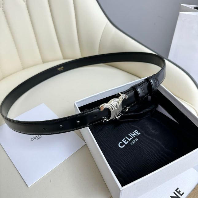 SMALL TRIOMPHE BELT 18 MM BLACK LEATHER SILVER HARDWARE