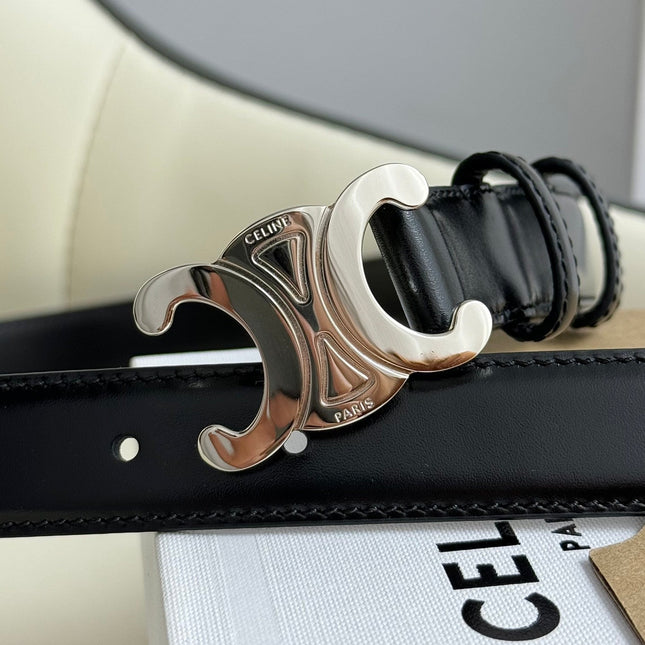 SMALL TRIOMPHE BELT 18 MM BLACK LEATHER SILVER HARDWARE