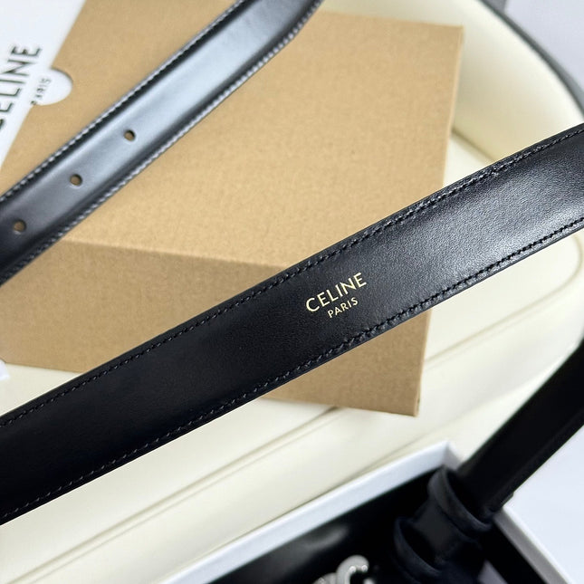 SMALL TRIOMPHE BELT 18 MM BLACK LEATHER SILVER HARDWARE