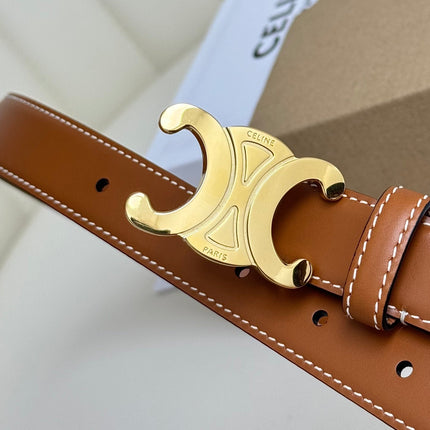 MEDIUM TRIOMPHE BELT 25MM BRONZE BROWN LEATHER GOLD HARDWARE