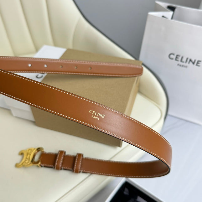 MEDIUM TRIOMPHE BELT 25MM BRONZE BROWN LEATHER GOLD HARDWARE