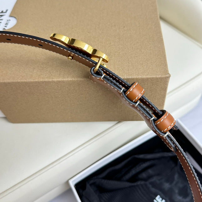 MEDIUM TRIOMPHE BELT 25MM BRONZE BROWN LEATHER GOLD HARDWARE