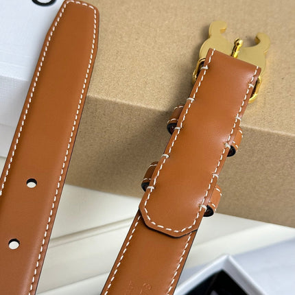 MEDIUM TRIOMPHE BELT 25MM BRONZE BROWN LEATHER GOLD HARDWARE