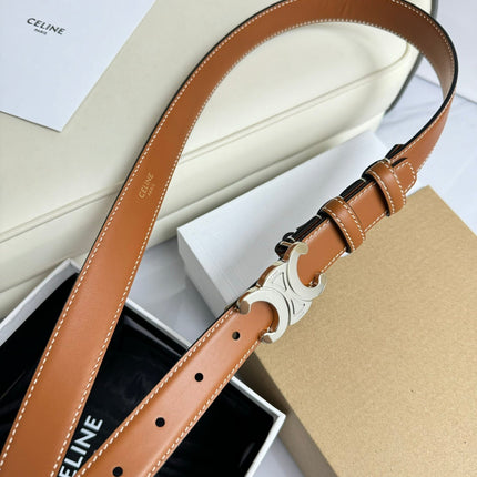 MEDIUM TRIOMPHE BELT 25MM BRONZE BROWN LEATHER SILVER HARDWARE