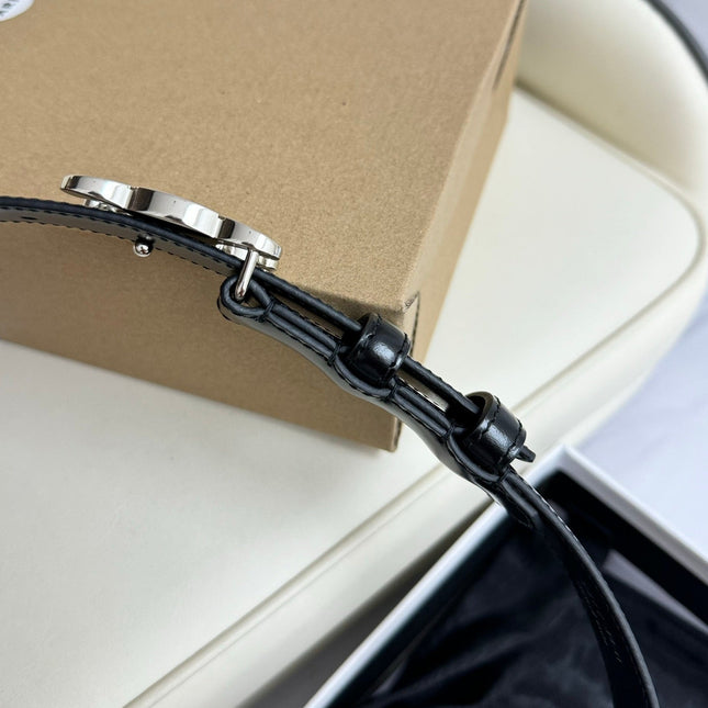 MEDIUM TRIOMPHE BELT 25MM BLACK LEATHER SILVER HARDWARE