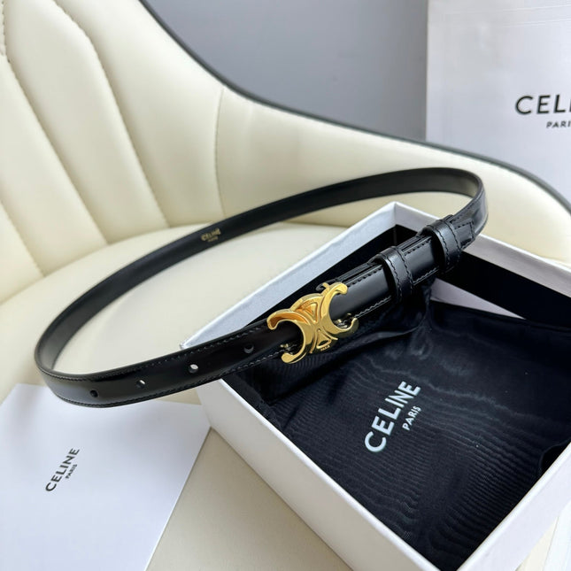 MEDIUM TRIOMPHE BELT 25MM BLACK LEATHER GOLD HARDWARE