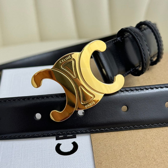 MEDIUM TRIOMPHE BELT 25MM BLACK LEATHER GOLD HARDWARE