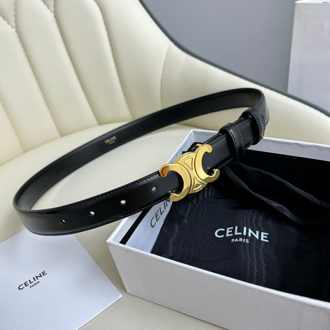 MEDIUM TRIOMPHE BELT 25MM BLACK LEATHER GOLD HARDWARE