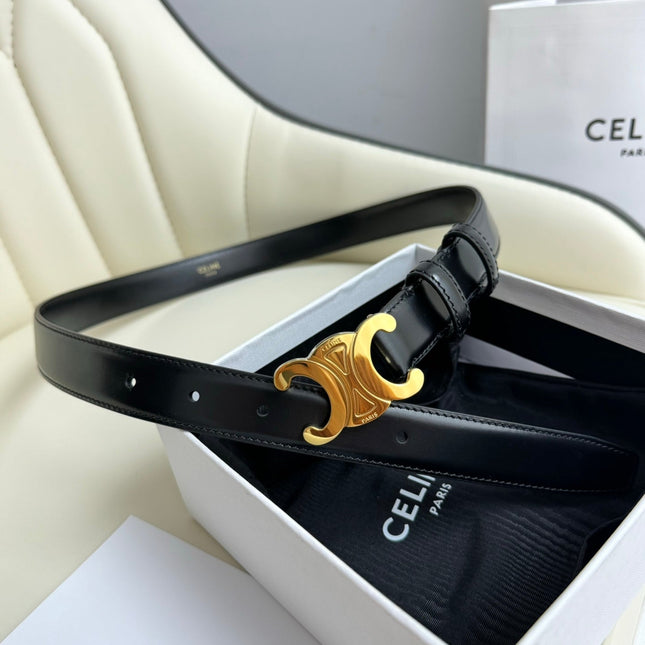 MEDIUM TRIOMPHE BELT 25MM BLACK LEATHER GOLD HARDWARE
