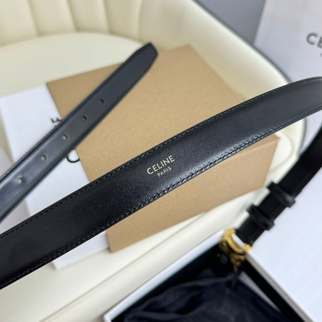 MEDIUM TRIOMPHE BELT 25MM BLACK LEATHER GOLD HARDWARE