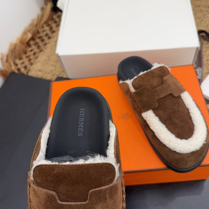 HM 25S MULE IN DARK BROWN SUEDE MIX SHEARLING
