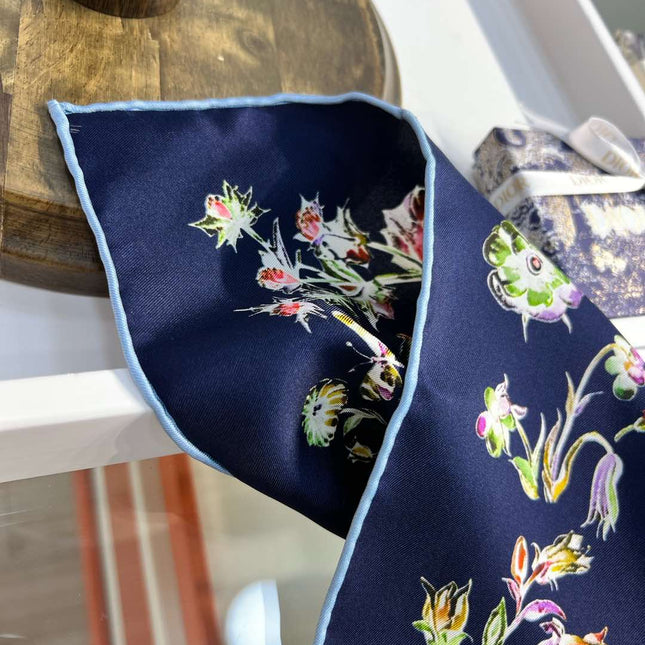 DIOR REVERSIBLE PRINTED SQUARE SCARF 90 CM IN NAVY BLUE SILK 735869