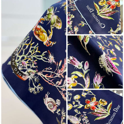 DIOR REVERSIBLE PRINTED SQUARE SCARF 90 CM IN NAVY BLUE SILK 735869