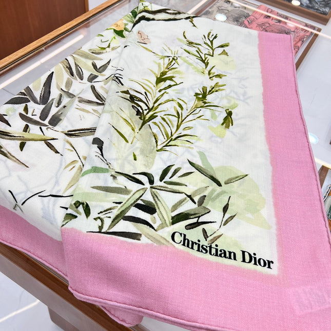 DIOR REVERSIBLE SCARF 140 CM IN CREAM WHITE MIX PINK WOOL-SILK FABRIC 735875