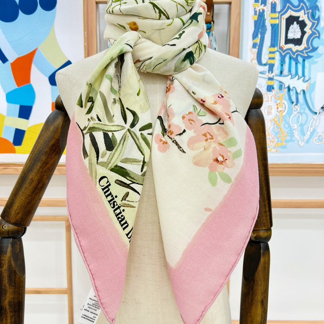 DIOR REVERSIBLE SCARF 140 CM IN CREAM WHITE MIX PINK WOOL-SILK FABRIC 735875