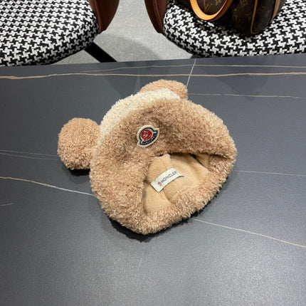 BEANIE HAT IN CAMEL BROWN WOOL AND RABBIT FUR 437685