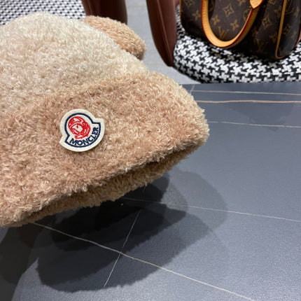 BEANIE HAT IN CAMEL BROWN WOOL AND RABBIT FUR 437685