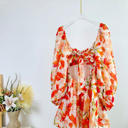 LANTERN SLEEVE MINI DRESS 25S IN SILK 266357