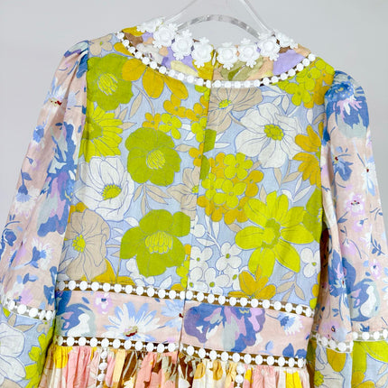 V-NECK FLORAL PRINT DRESS WITH LACE DETAIL