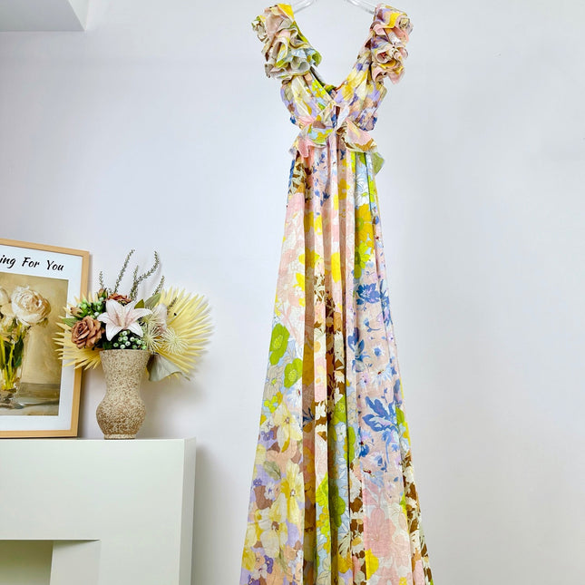 RUFFLED-SLEEVE PRINTED MIDI DRESS 254607