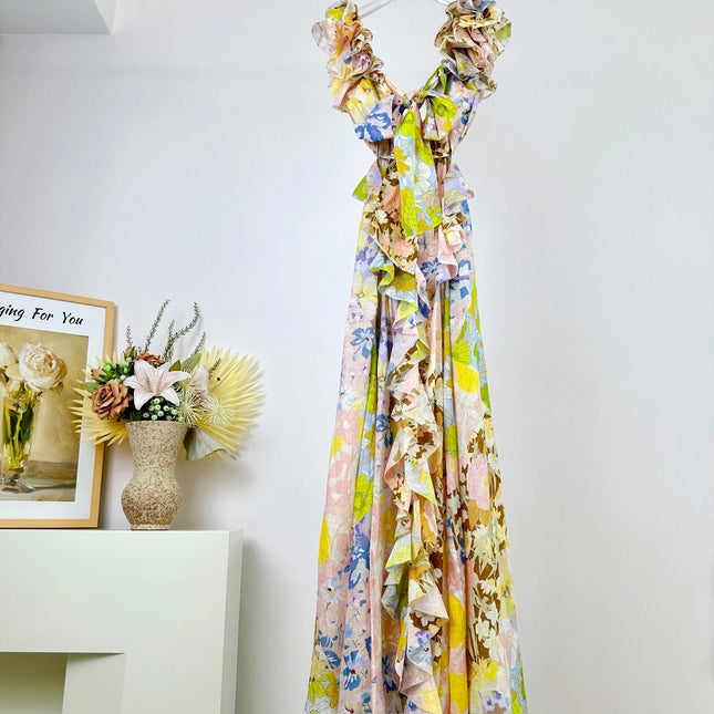 RUFFLED-SLEEVE PRINTED MIDI DRESS 254607