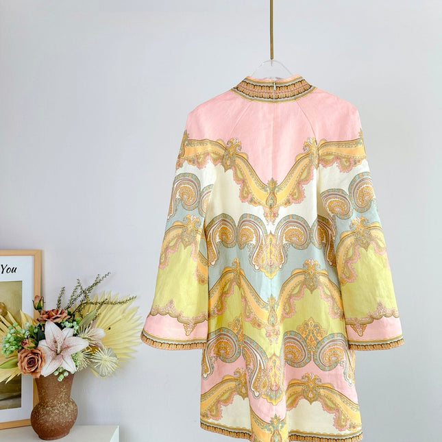 V-NECK PRINTED DRESS BACK ZIPPER