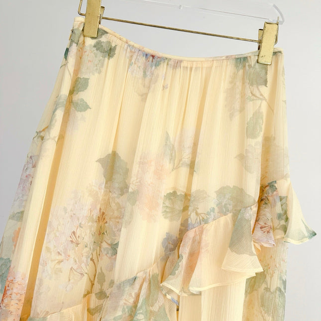 RUFFLED CHIFFON SKIRT IN WARM BEGIE