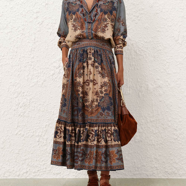 PATTERNED BLOUSE AND SKIRT SET