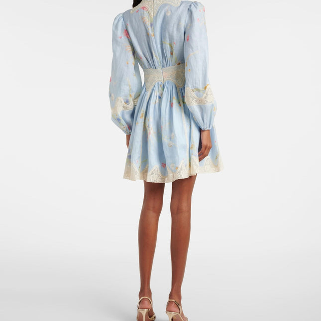 LONG-SLEEVE BLUE FLORAL DRESS