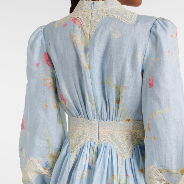 LONG-SLEEVE BLUE FLORAL DRESS