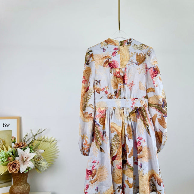 LONG-SLEEVE FLORAL PRINT DRESS