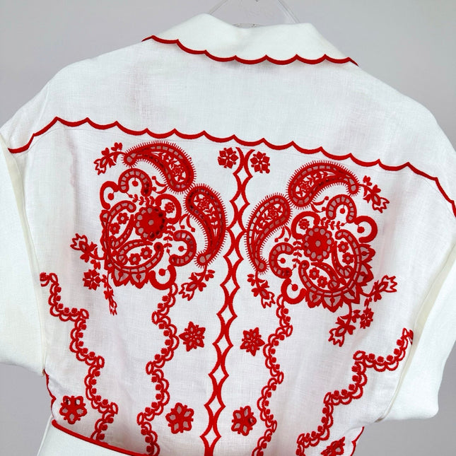 ZIMMERMANN EMBROIDERED SHORT-SLEEVE MINI DRESS 270267