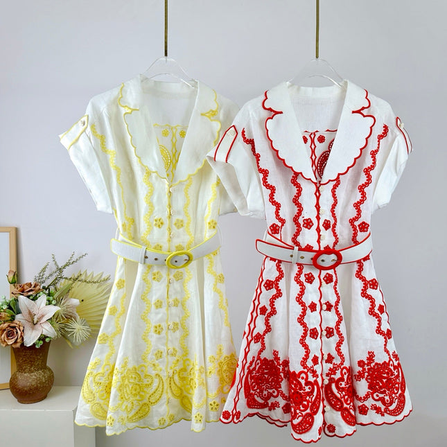 ZIMMERMANN EMBROIDERED SHORT-SLEEVE MINI DRESS 270269